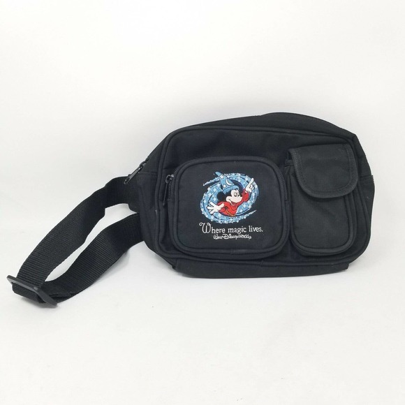 Disney Walt Disney World embroidered fanny pack waist bag black mickey magic - Picture 11 of 12